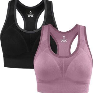 Black Pink Women’s High Impact Seamless Racerback Padded Sports Bra for Yoga & W